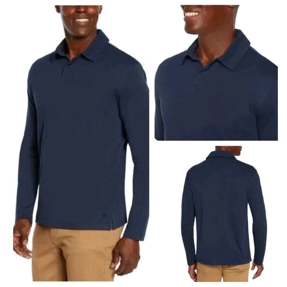 Banana Republic Men's Long Sleeve Luxe Touch Performance Polo Large Blue New!